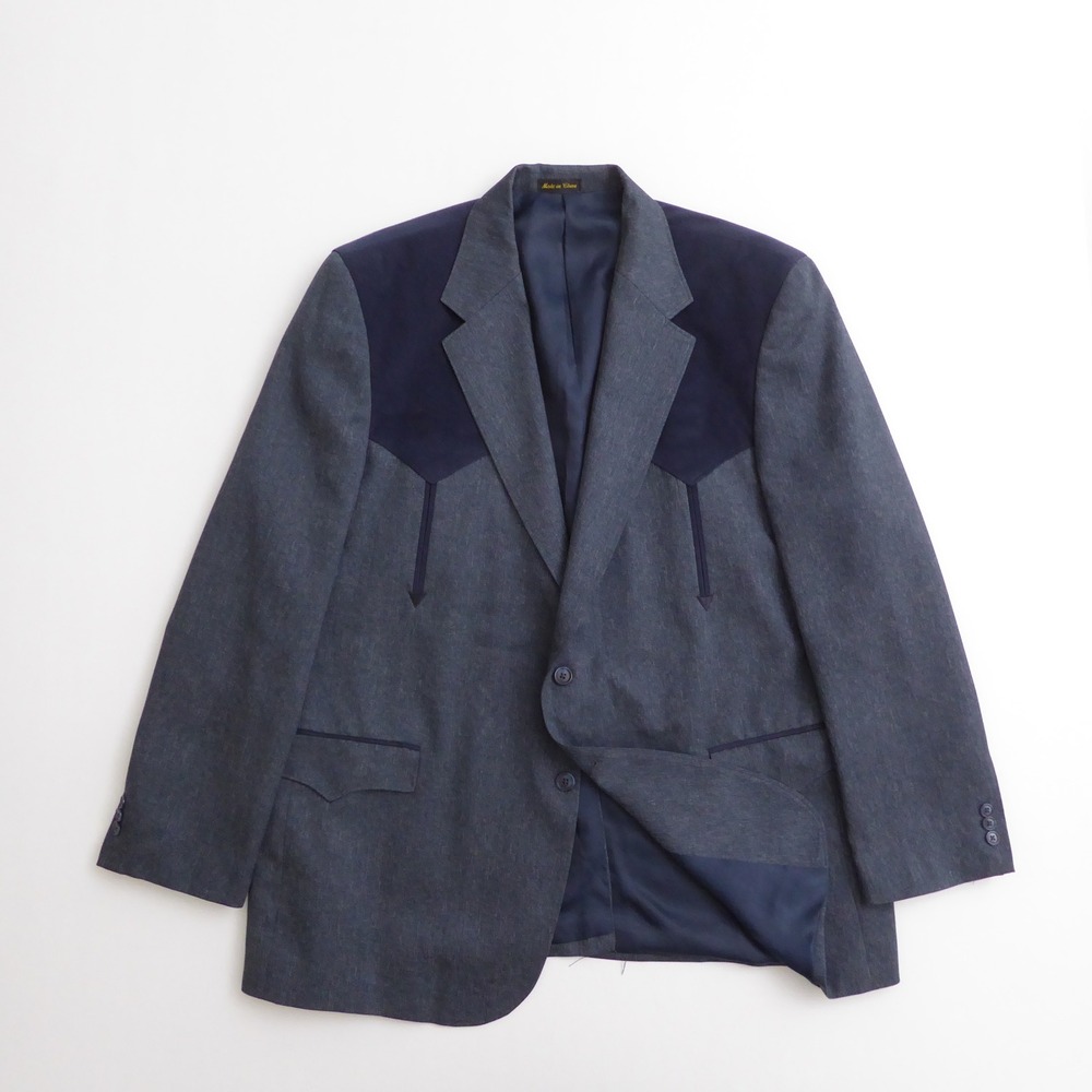 Circle S Mens Blazer Blue Western Suede Yoke Two Button Sport Coat 52L